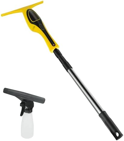 Window Vacuum Squeegee Cordless, Rechargeable Windows Tool Vacuum Cleaner Set, Electric Power Glass Cleaning Tools with 50ml Water Tank & Telescopic Pole (36"-61") for Windows, Tiles