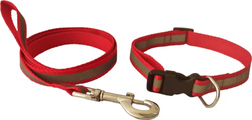 Image of The Pets Company Reflective Leash Collar Set for Medium Dogs, 4 Feet 20 MM, Red