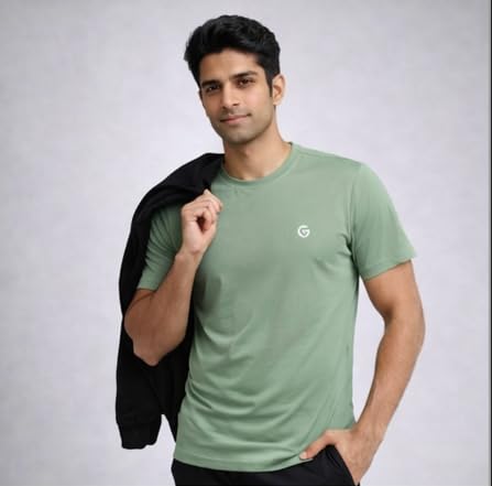 Image of Gloster Men's Striped Sports T-Shirt | Polyester Lycra Blend | Lightweight Gym & Workout T-Shirt | Regular Fit Round Neck Activewear for Men & Boys