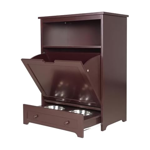 IVYHAVEN Pet Feeder Station with 2 Stainless Bowl, Shelf, Storage Space Dog Food Storage Cabinet, Pull Out Cat Bowls, Pet Toy Storage Organizer for Dogs Cats 32" H x 23" W x 13.3" D Brown One Size Cover
