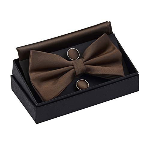 Image of GUSLESON Men's 3-pc Solid Color Bow Tie Gift Set - Double‑Fold Pre-Tied Bow Tie, Pocket Square, Cufflinks - Wedding Formal Party