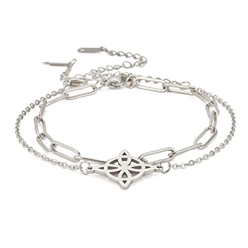 TEAMER Witches Knot Bracelet Stainless Steel Celtic Knot Wiccan Symbol Layered Bracelet Adjustable Charm Bracelet for Women