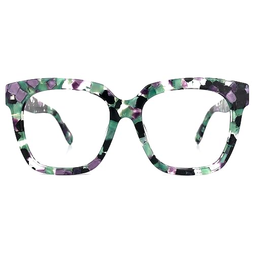 Zeelool Stylish Acetate Oversized Square Glasses with Non-prescription Clear Lens for Women Xion WA012457-06 Green