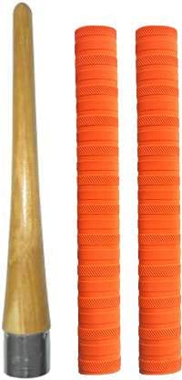 Kiraro Set of 2 Cricket Bat Grips | 1 Wooden Cricket Bat Gripper (Orange Color) (Grip Cone) Pack of - 3