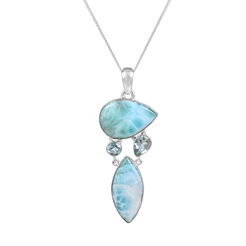 Collier larimar bleu ciel en argent, cadeau idéal épouse, mère et petite amie