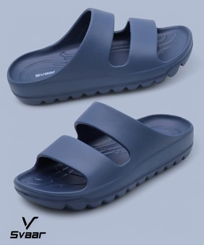 Image of SVAAR Soft EVA Double Strap Slippers for Men | Stylish Anti-Skid Slides with Arch Support & Bouncy Sole | Lightweight Indoor Outdoor Comfort