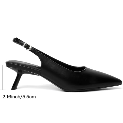 Image of Mostrin Kitten Heels for Women Pointed Toe Pumps Patent Leather Low Heel Slingback Heels with Buckle Dress Shoes for Dating Party Working