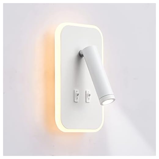 uksunvi Lámpara de pared LED, lámpara de pared de lectura junto a la cama, lámparas de lectura de pared LED de 12 W, foco ajustable （3 W + 9 W 3000 K luz cálida） (rectángulo blanco)