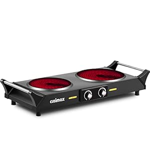 kochplatte elektrisch mit Kühlhaltegriffen, 900W+1200W Tragbares Infrarot Doppelkochfeld mit Einstellbarer Temperatur, 15cm+18cm Herdplatte für Kochen, kompatibel mit allen Kochgeschirren