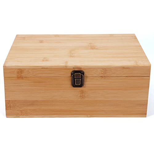 Image of Woiworco Large Bamboo Wooden Storage Box with Hinged Lid, 11 x 7.9 x 4.5 inch Natural Wooden Box for Crafts, Art, DIY, Stash, Keepsake, Gifts