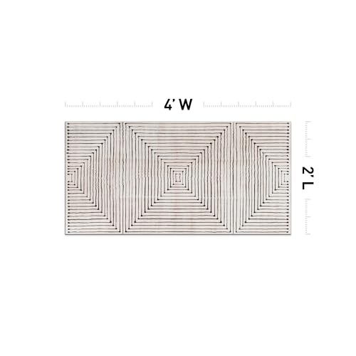 Rugshop Marbella Bohemian Stripes Washable Non Slip Area Rug 2' x 4' Beige