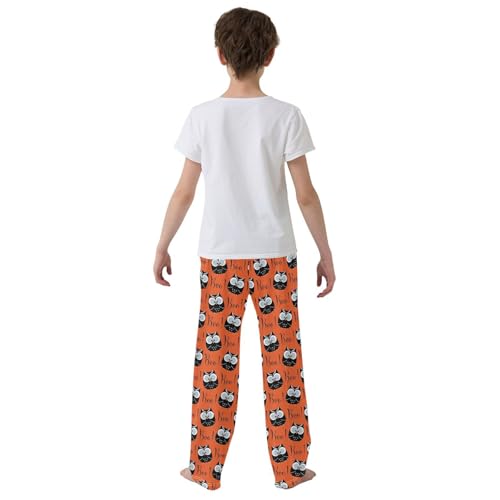 Owl Boo Print Boys Long Pants Soft Trousers Elastic Waist Kids Lounge Bottoms with Pockets S-XL3