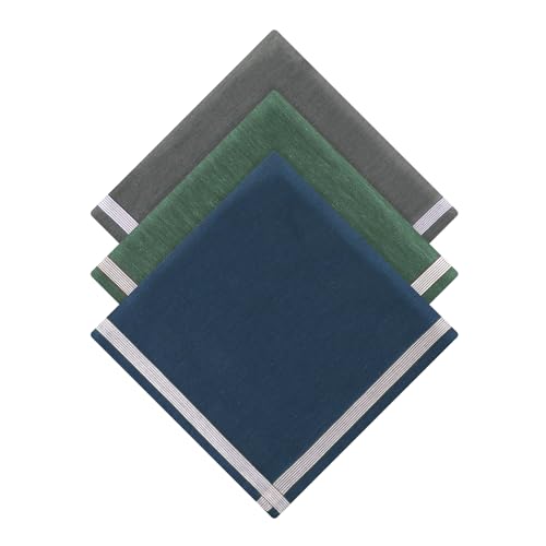 Cotton Handkerchiefs for Men - 17x17 Inch Large Mens Hankies, 3/6Pcs Army Green/Navy Blue/Charcoal with White Stripes