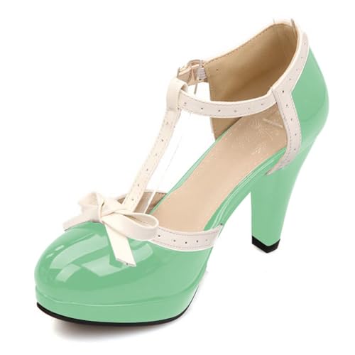 Image of ForeMode Fashion Women T-Strap High Heels Bow Platform Round Toe Pumps Leather Summer Sweet Shoes