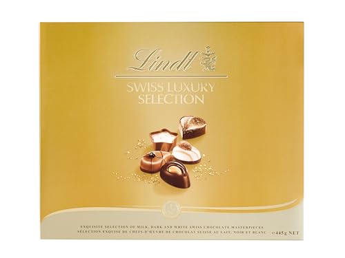 Lindt Swiss Luxury Selection | 44 Assorted Milk, White and Dark Chocolate Box Extra Large, 445g | Gift Present or Sharing Box for Him and Her | Christmas, Birthday, Celebrations, Congratulations, Thank you
