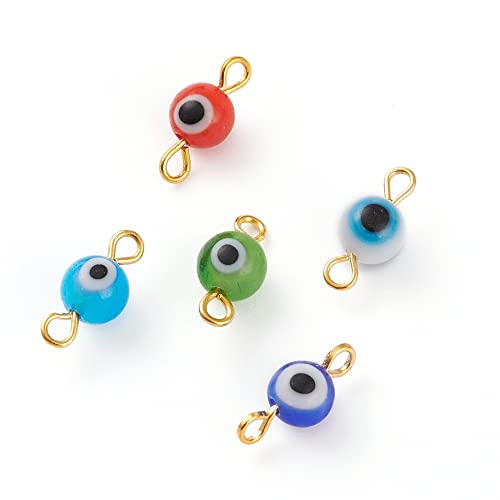 LiQunSweet 100 Pcs Handmade Glass Lampwork Links Connectors Turkish Evil Eye Charms for Jewelry Making Bracelet DIY Craftings