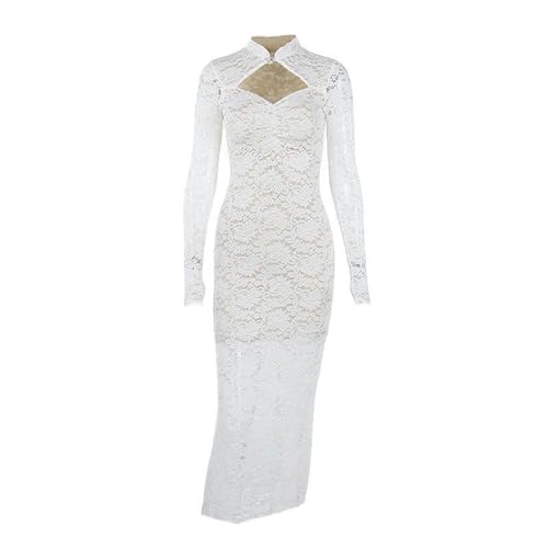 Hohles, kleines, langärmliges Spitzenkleid mit Stehkragen, sanftes,...