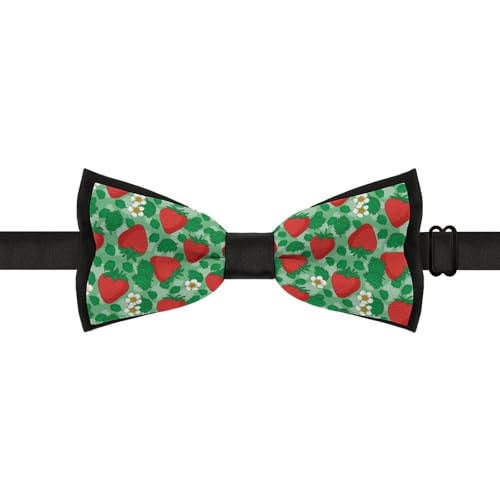 GoasNei Strawberries And Green Leaves Pattern Bow Tie for Men Adjustable Necktie Funny Tie Neck Ties for Weddings Party