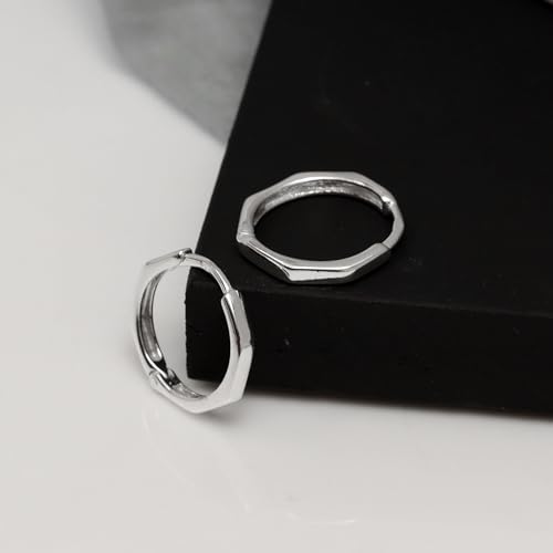 Image of TRUESILVER ACPL Men's 925 Sterling Silver Small Huggies Hoop Earrings | BIS Hallmarked Chunky Cuff Huggie Hoop Earring for Men 15MM