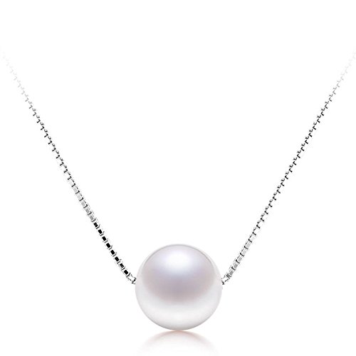 Cadena de collar de plata de ley 925 con colgante de perla blanca cultivada en agua dulce, de DACHMA®