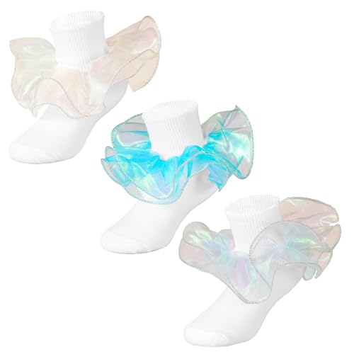 Toddler Girls Ruffle Socks Baby Girl Double Lace Frilly Turn Cuff Socks, Toddler Dress Socks Kids Ankle Tutu Socks
