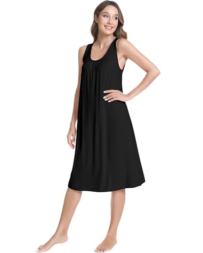 Image of NACHILA Women's Nightgowns-Viscose Made from Bamboo,Sleeveless Tank Night Gown Crew Neck Sleep Dress Cool Sleepshirts