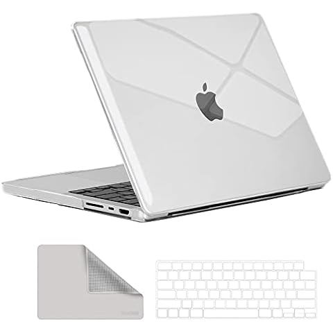 BlueSwan Compatible with 2022 2021 MacBook Pro 14 inch Case Model A2442 M1 Pro/Max Clip with Touch ID, Plastic Hard Shell Case &Keyboard Cover&Multi-Purpose Cleaning Cloth , Transparent Cover