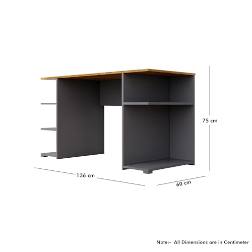 Image of Bniture Wooden Study Table for Home | Engineered Wood Study Table with Side Shelf Storage | Multi Purpose Computer Desk for Writing & Study | Laptop Table for Study Room | Slate Grey & Giant Wood