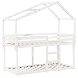 HEFZGDB Etagenbett mit Dach Weiß 75x190 cm Massivholz Kiefer Daybed Gästebett Familienbett Doppelbett für Herberge Gästezimmer Wohnbereich Schlafzimmer