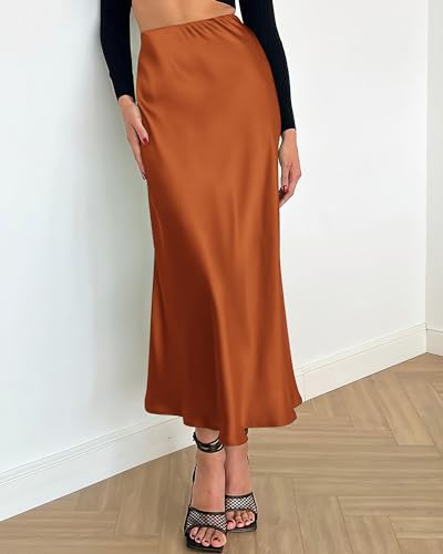 Image of BTFBM 2026 Summer Womens Skirts Silk Elegant High Waist Flowy Long Satin A-Line Midi Skirt Cocktail Wedding Party