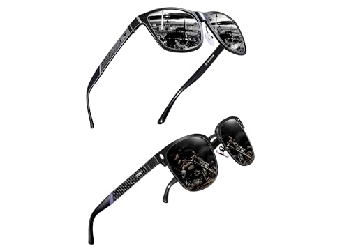 ATTCL Bundles Men's Driving Polarized Rimless Sunglasses Al-Mg Metal Frame Ultra Light:(8587-black-)+(8188-black)
