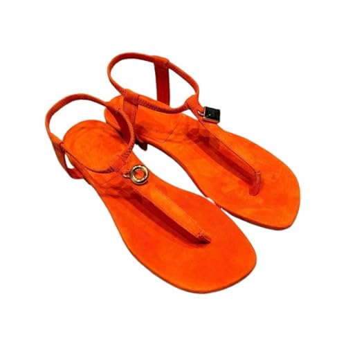 Womens Sandals Retro metal buckle clip-toe flat sandals versatile sexy one-strap Roman beach sandals for women