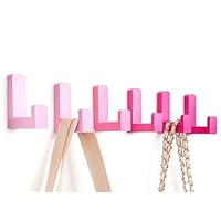 Teenyyou 6 Pack Cute Kids Coat Wall Hooks Wooden Adhesive Decorative Colorful Wall Mounted Hangers Backpack Hooks for Hanging Keys Towel Clothes Bathroom Organization(Pink Mixed Color)