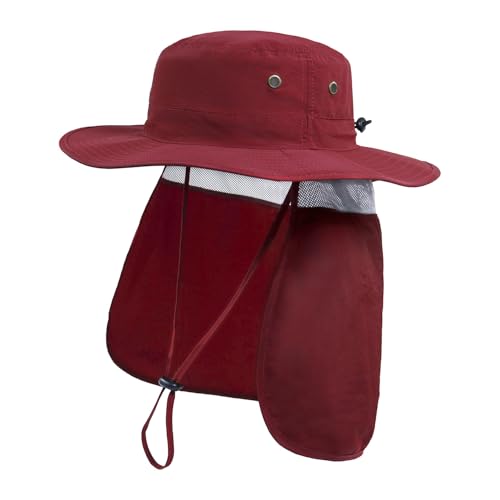 Image of Home Prefer UPF50 Mens Sun Hat with Neck Flap Quick Dry UV Protection Cap Womens Wide Brim Fishing Hat Neck Flap Beach Garden