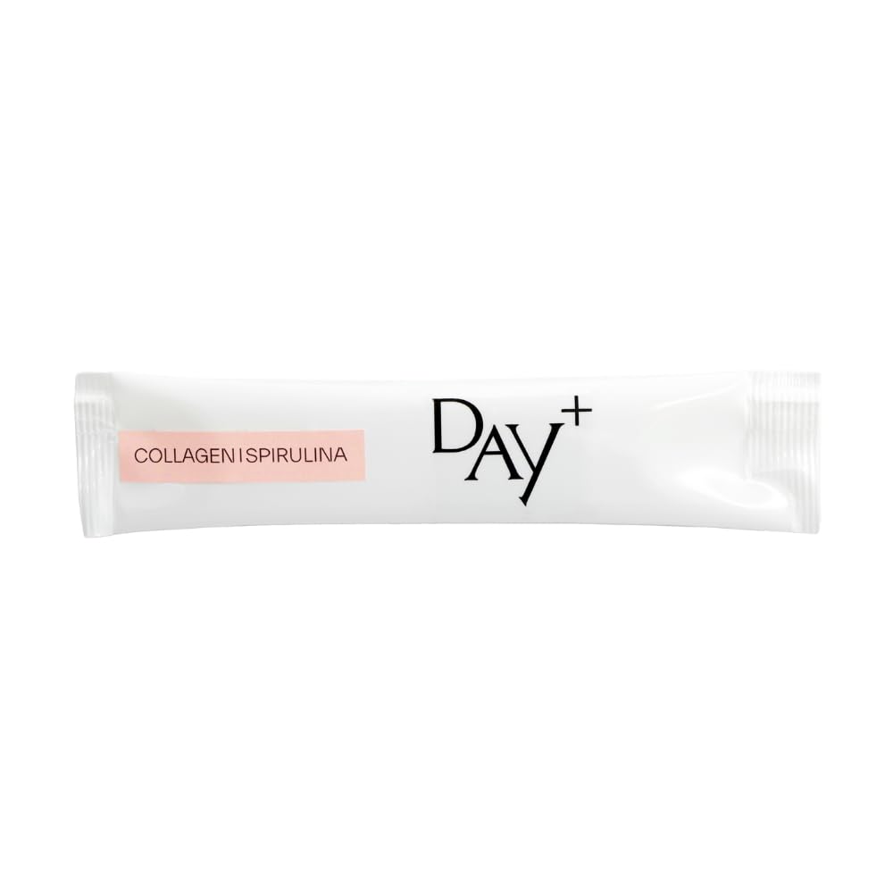 DAY+ | Collagen & Spirulina | Complément alimentaire Anti-Âge & Anti-imperfections | Cliniquement prouvée | Combles les rides, Gomme les imperfections & Repulpe la peau | Collagène Marin | 30 sticks