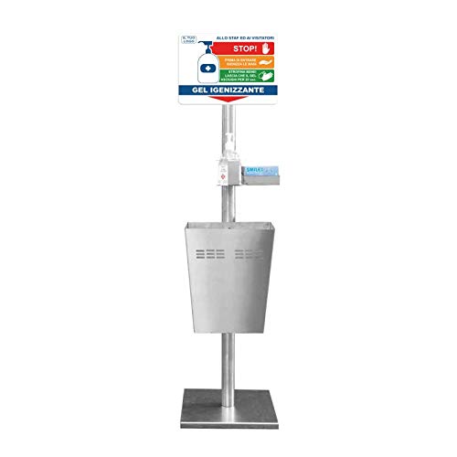 Columna dispensador de acero inoxidable autoportante para gel desinfectante manos de acero inoxidable, CA 3