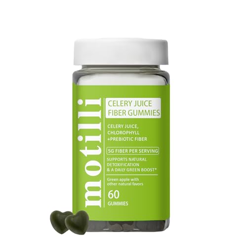 JLQJLQ Motilli Celery Juice Gummies Fiber Gummies with Celery Juice Support Gut Health Chlorophyll & Prebiotic Fiber 60 Count(1PC)