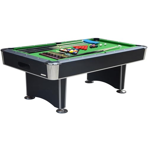 DEVESSPORT Mesa de Billar Atlanta Semiprofesional con Retorno de Bolas | Juego Semi Profesional con Accesorios Incluidos | Niveladores en Las Patas y Tapa