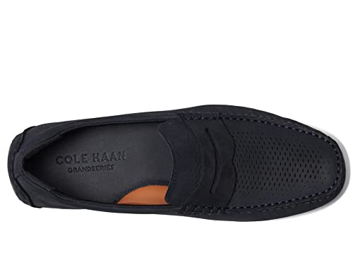 Image of Cole Haan Men's Grand Laser Driver Penny Loafers, Navy Ink Nubuck /Pavement, 9.5-W US