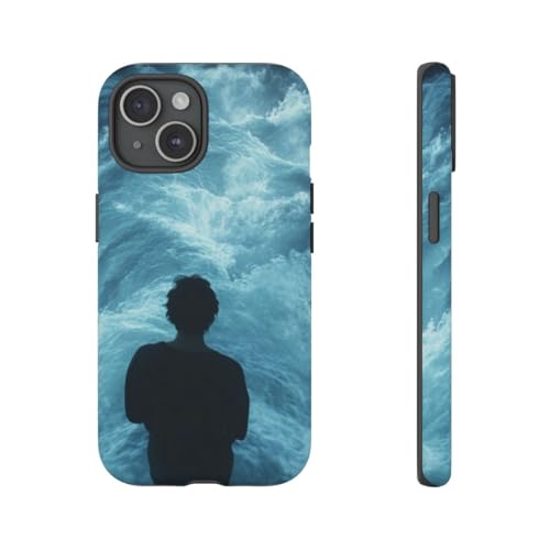 Coque rigide mate vagues d'eau bleues iPhone 15 anti-rayures et anti-traces