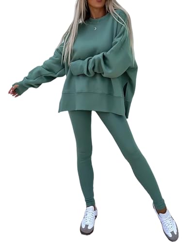 Adogirl Sweatsuit for Women Casual Two Piece Outfits Oversized Pullover Sweatshirts with Thumb Hole Slit Ribbed Pants