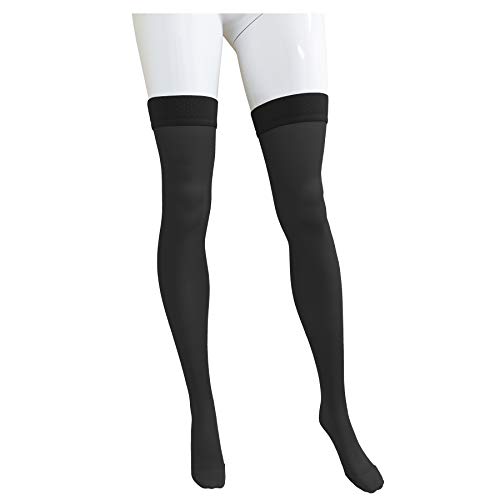 NuVein Medical Compression Stockings, 15-20 mmHg Support, Soft Comfort Microfiber, Thigh Length, Closed Toe, Black, Small