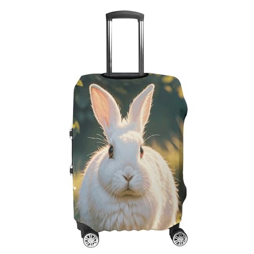 Cute White Rabbit Luggage Cover Protector - Travel Suitcase Sleeve with Dual-Sided Prints, Universal Fit 18-32 Inch, Washable Anti-Scratch Travel Baggage Cover M4