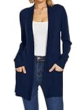 Spicy Sandia Women's Knit Cardigan Open Front Long Sleeve Sweater with Pockets Lightweight Fall Trendy Dressy Casual Work Wear (Navy,L)