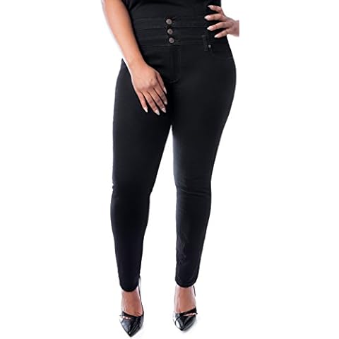 Jully Womens Plus Size High Waisted Blue/Black Stretch Skinny Denim Jeans Pants (18, Black) Cover