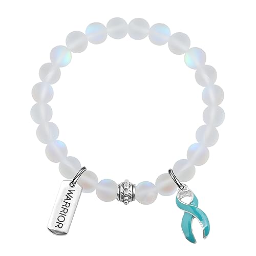 UJIMS Ovarian Cancer Awareness Gifts for Women Teal Ribbon Survivor Bracelet PTSD Warrior Support Jewelry for Her