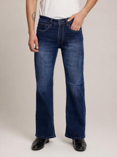 Image of Men's Bootcut Denim Pants || Men's Bell Bottom Jeans || Wide Leg Flared Jean's for Men || High Waist Stretchable Retro Fit || Cotton Jean for College Casual
