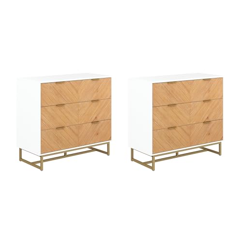 Image of Nathan James Enloe Boho 3-Drawer Dresser for Bedroom, Wood Dresser with Deep Drawers, Metal Legs and Drawer Pulls, White, Set of 2