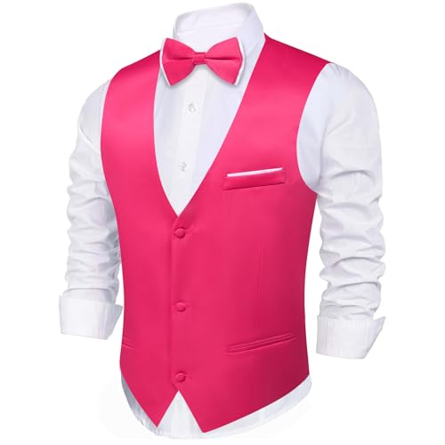 Image of Barry.Wang Mens Suit Vest Bow Tie Set 4PCS Formal V-neck Slim Fit Casual Solid Color Waistcoat Wedding Party Tuxedo