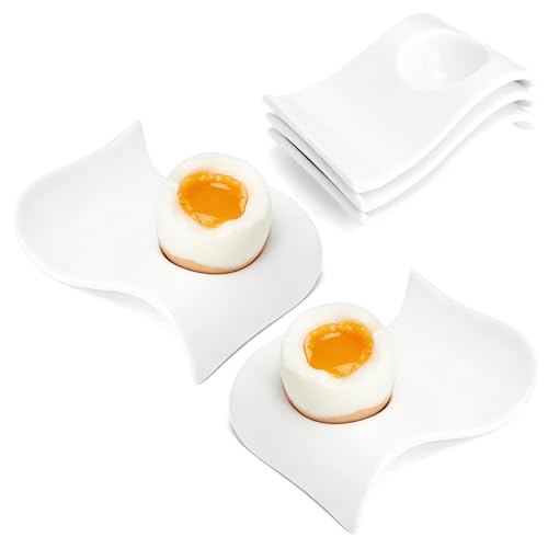 VQBKHO Set di 3 portauova in porcellana, set di portauova in ceramica, portauova divertenti in ceramica per campeggio, per uova sode e lesse, impilabili, esposizione per colazione e brunch, bianco